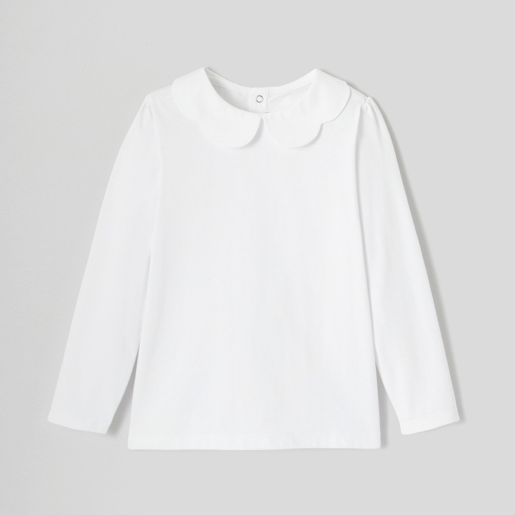 Girl Long Sleeve Polo Shirt with Scalloped Collar