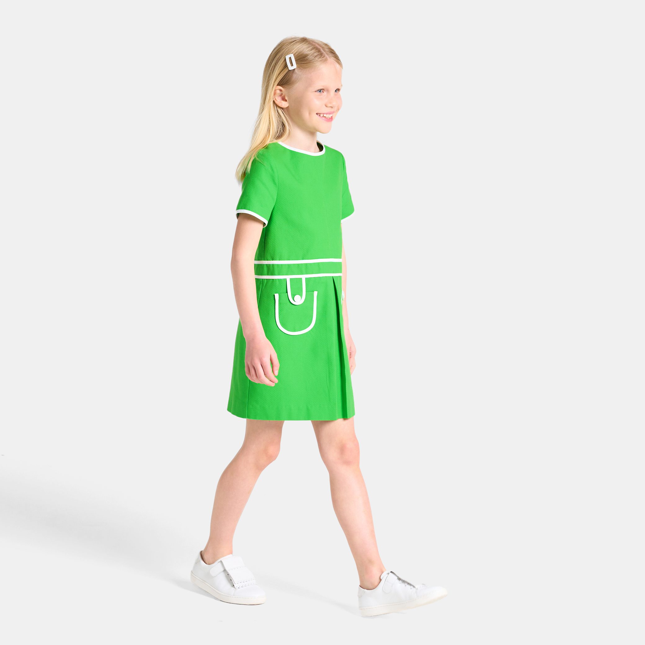 Girl Dress In Honeycomb Pique
