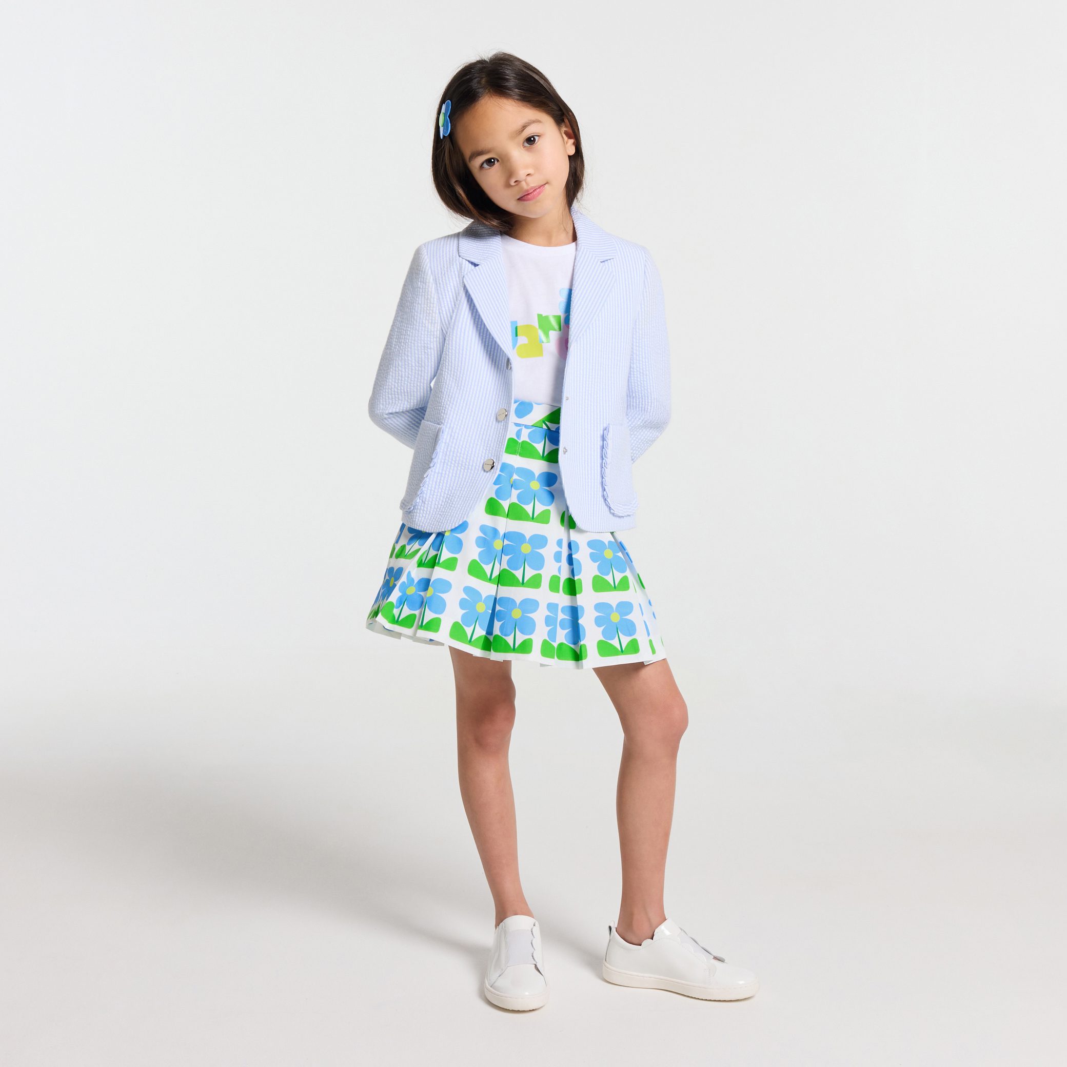 Girl pleated skirt in poplin - Noira