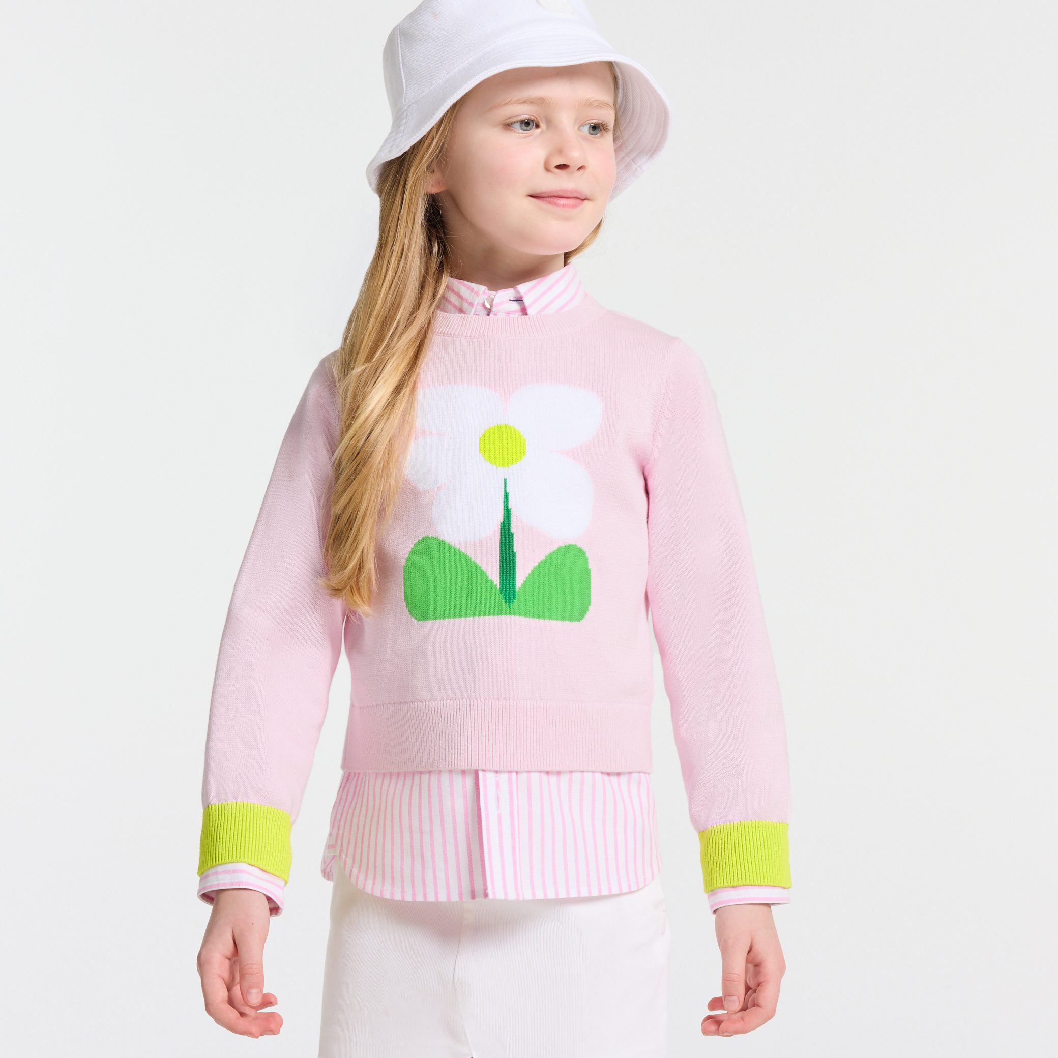 Girl intarsia flower sweater - Neptune