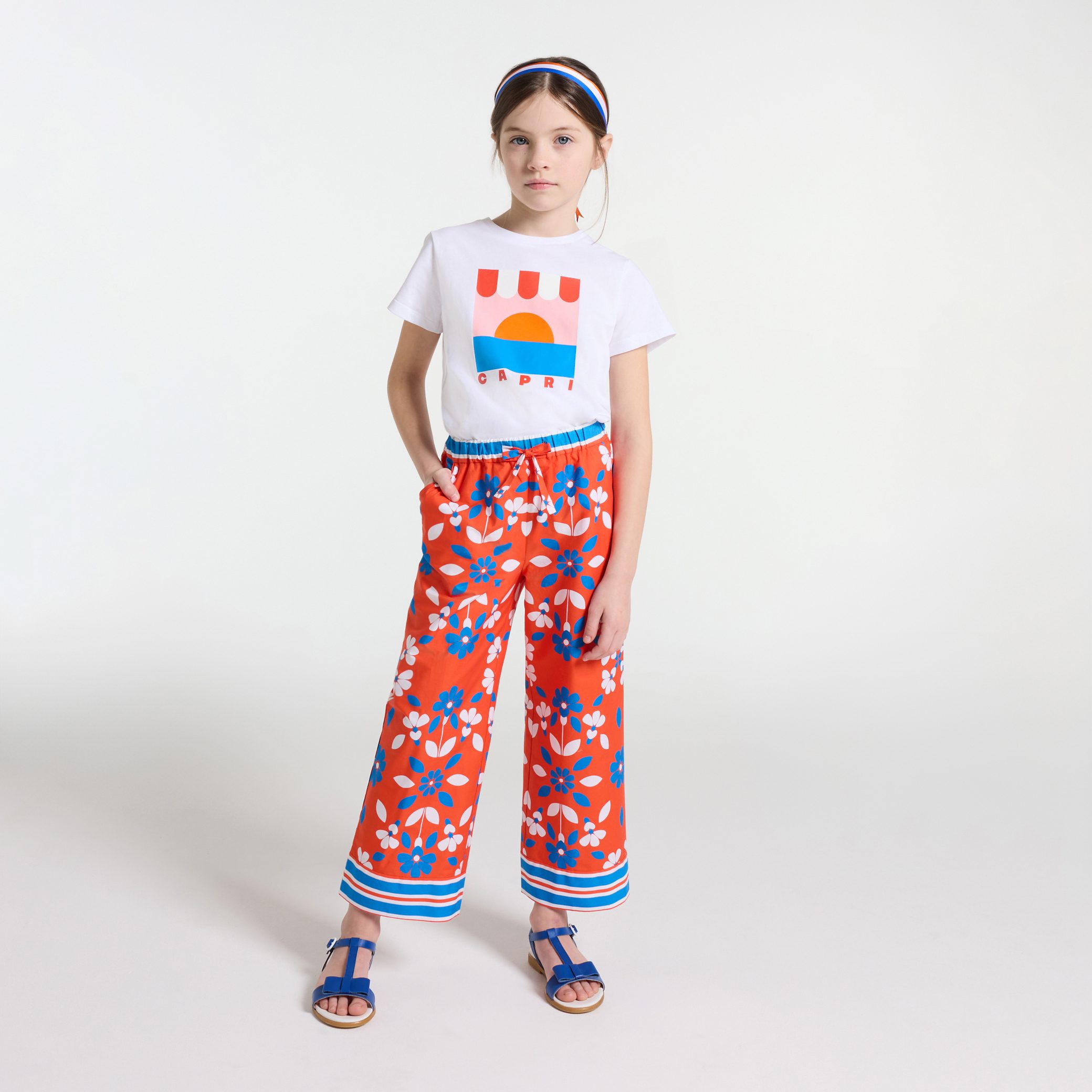 Girl wide-leg trousers in printed poplin - Perceval