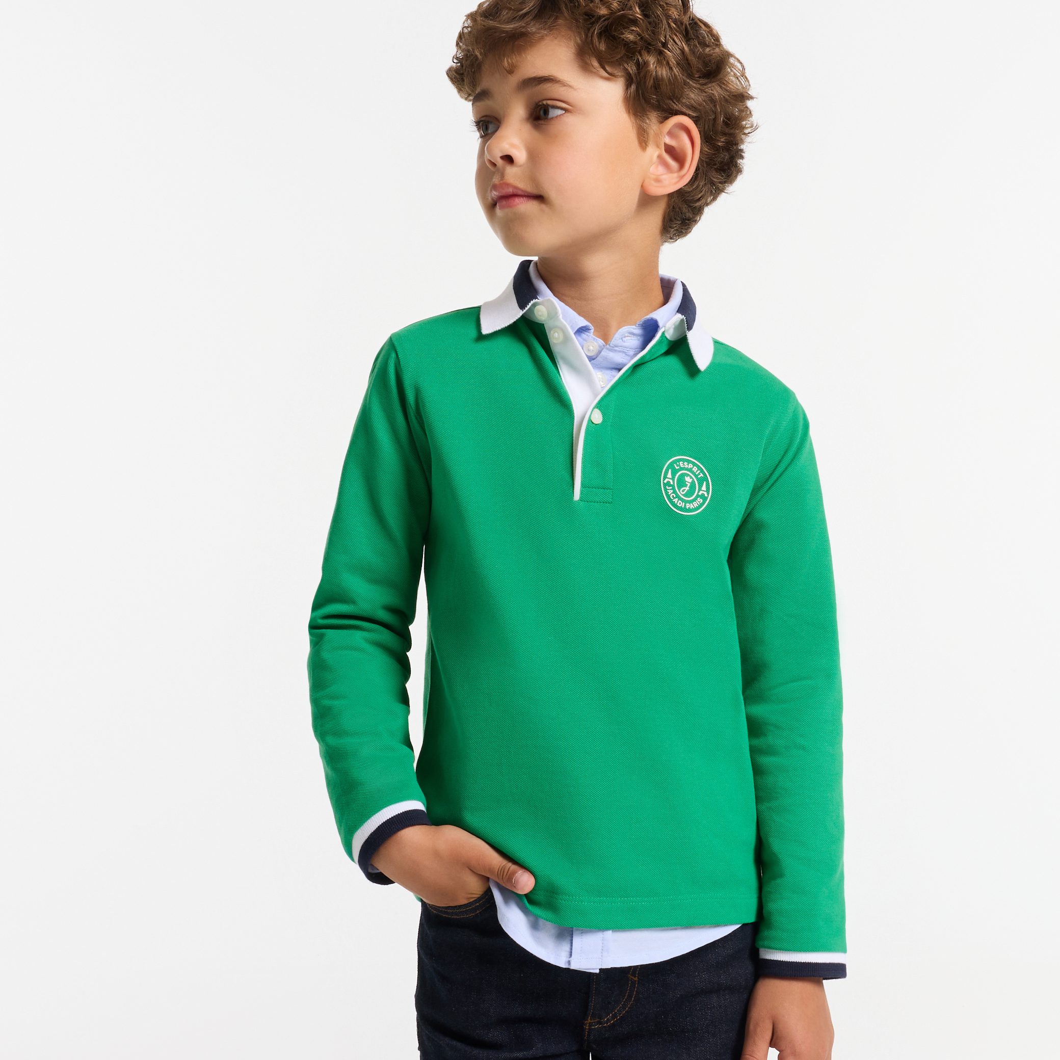 Boy polo shirt in cotton pique - Vigne Green