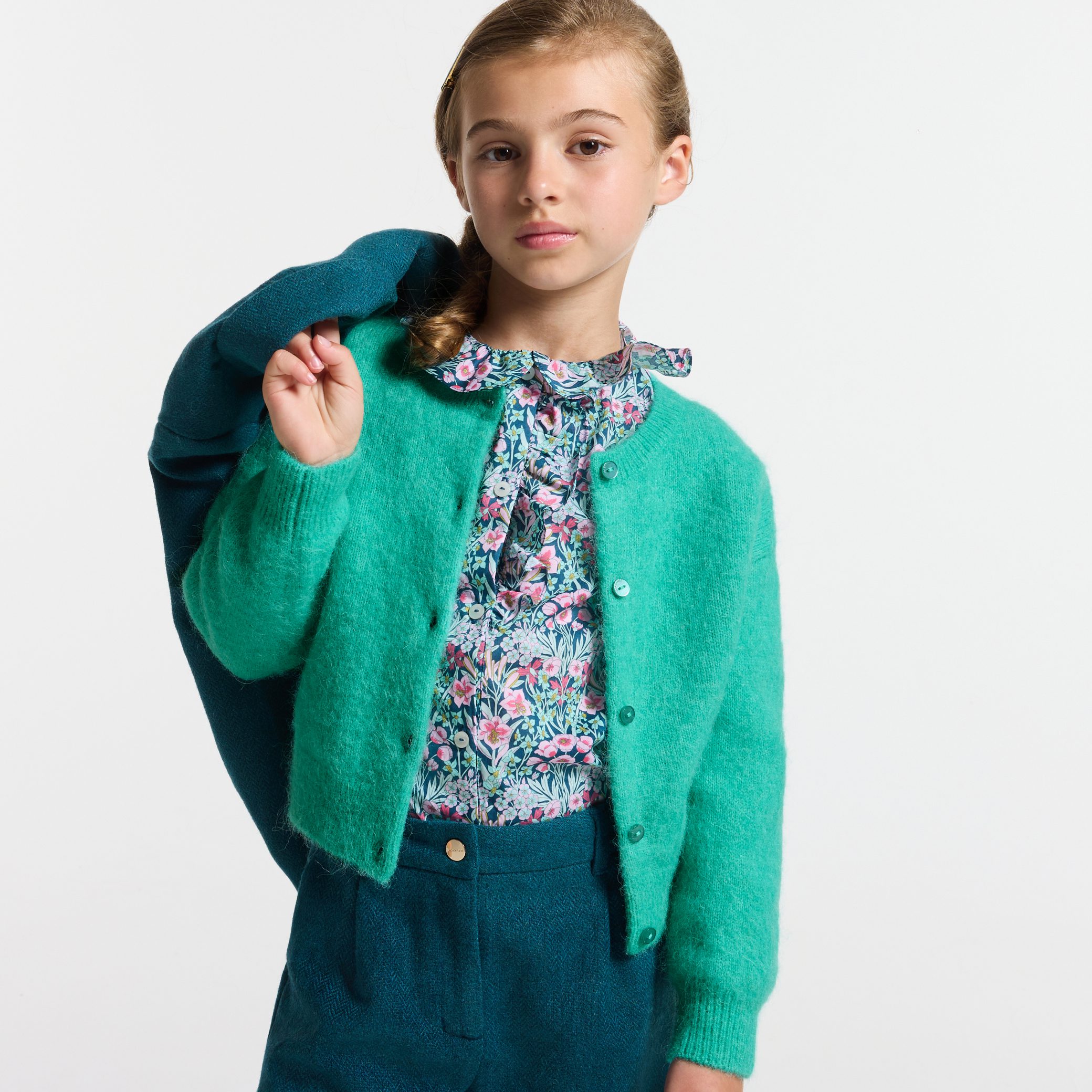 Girl wool and alpaca cardigan - Nymphe green