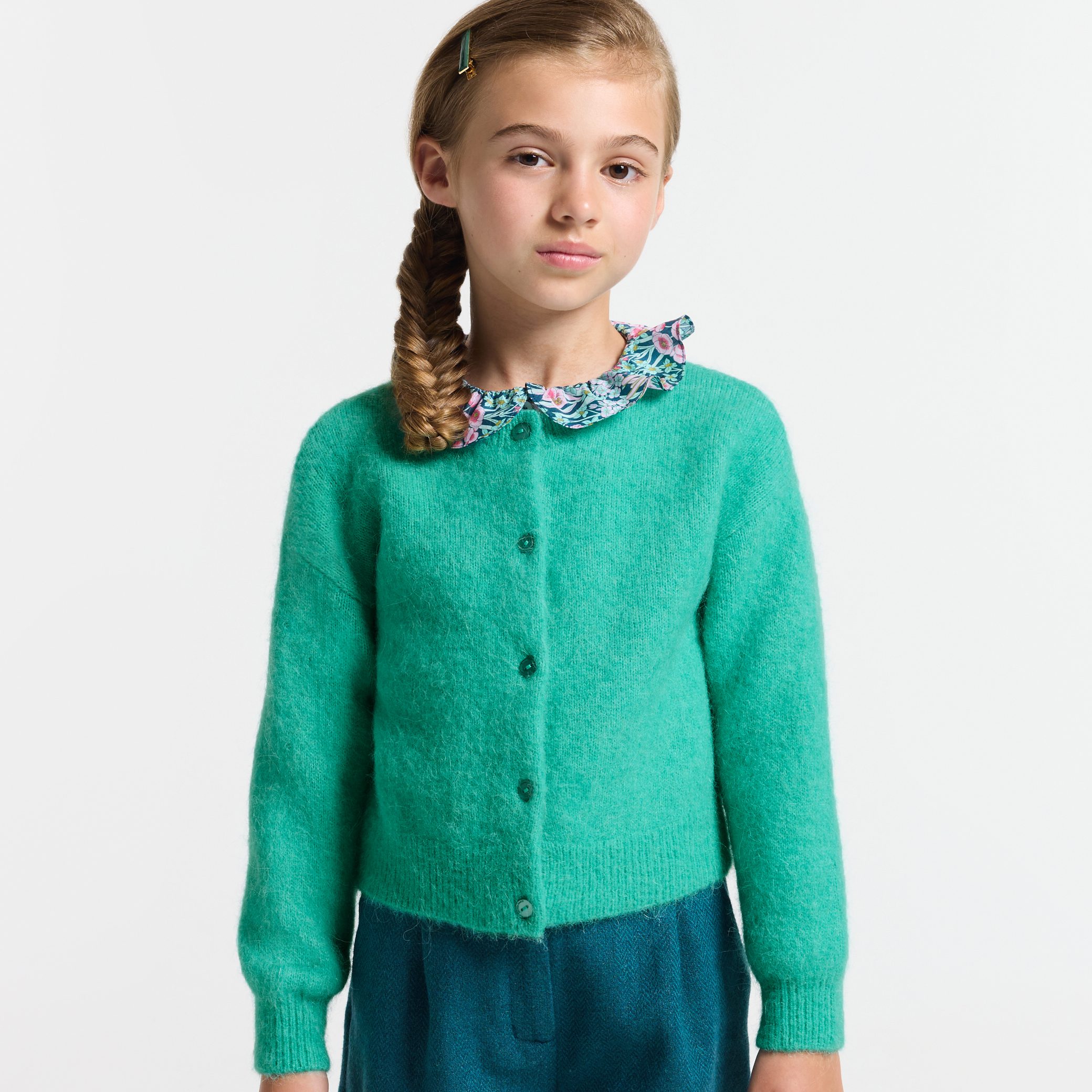 Girl wool and alpaca cardigan - Nymphe green - Image 2