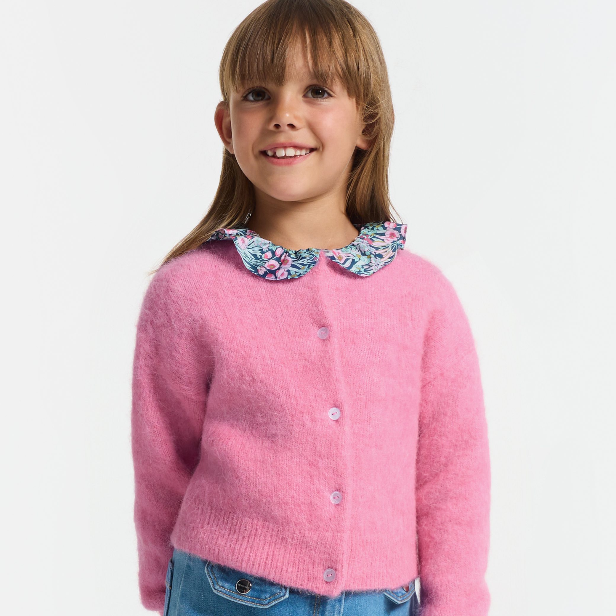 Girl wool and alpaca cardigan - Nymphe rose