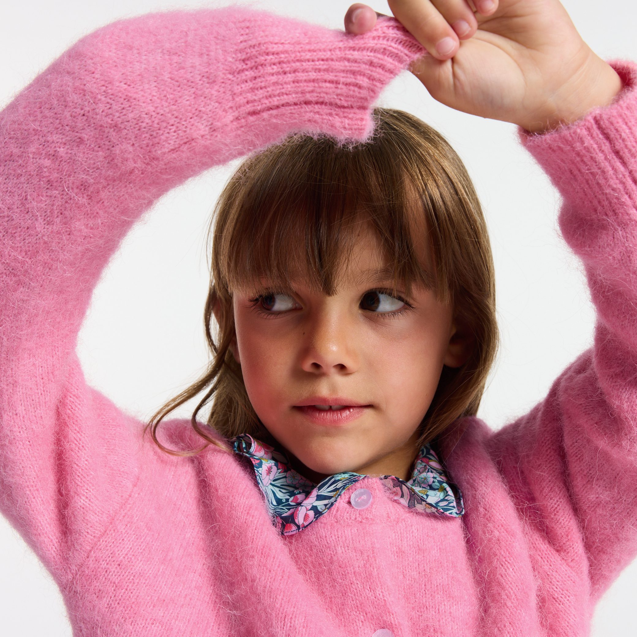 Girl wool and alpaca cardigan - Nymphe rose - Image 2