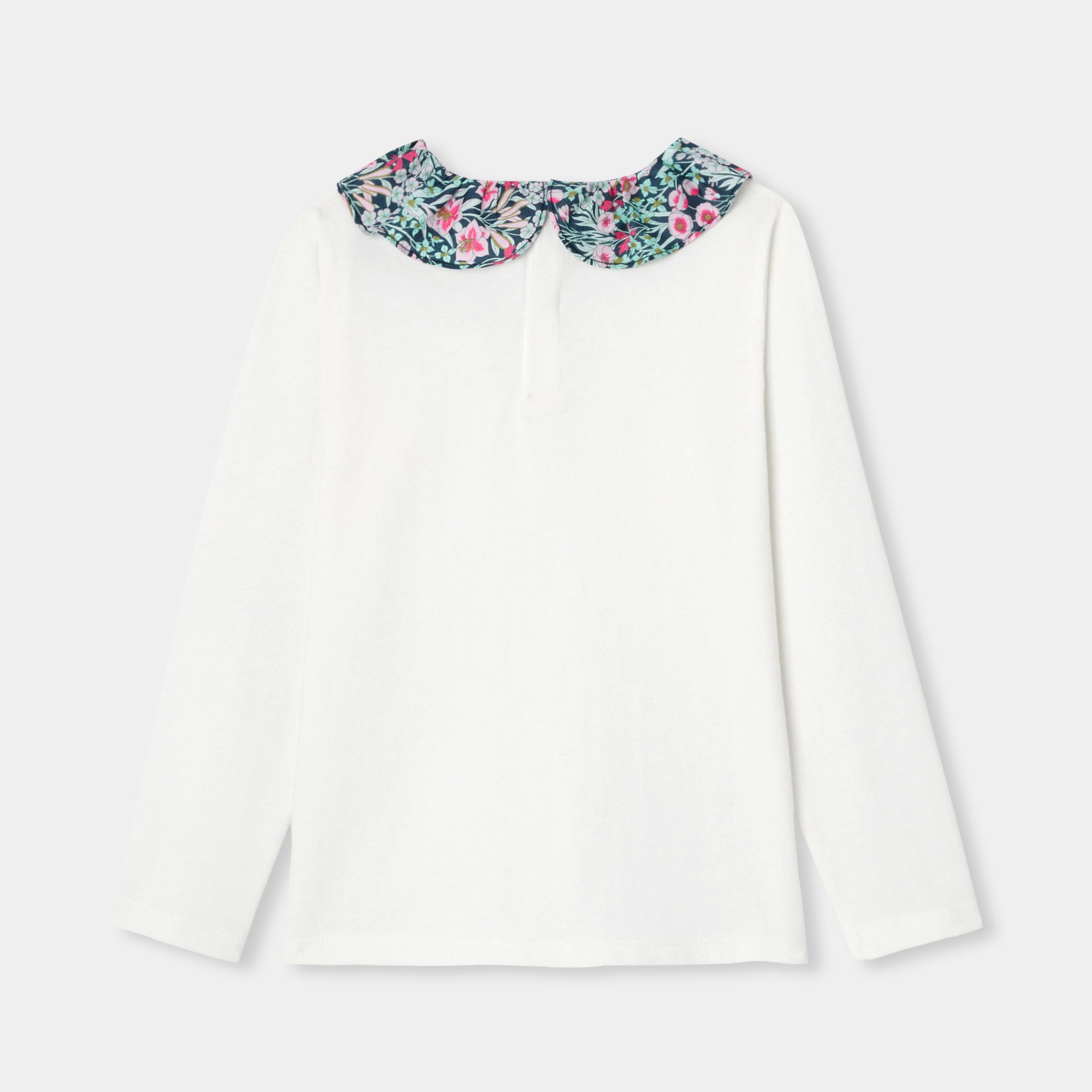 Girl T-shirt with Liberty fabric collar - Nacre - Image 2